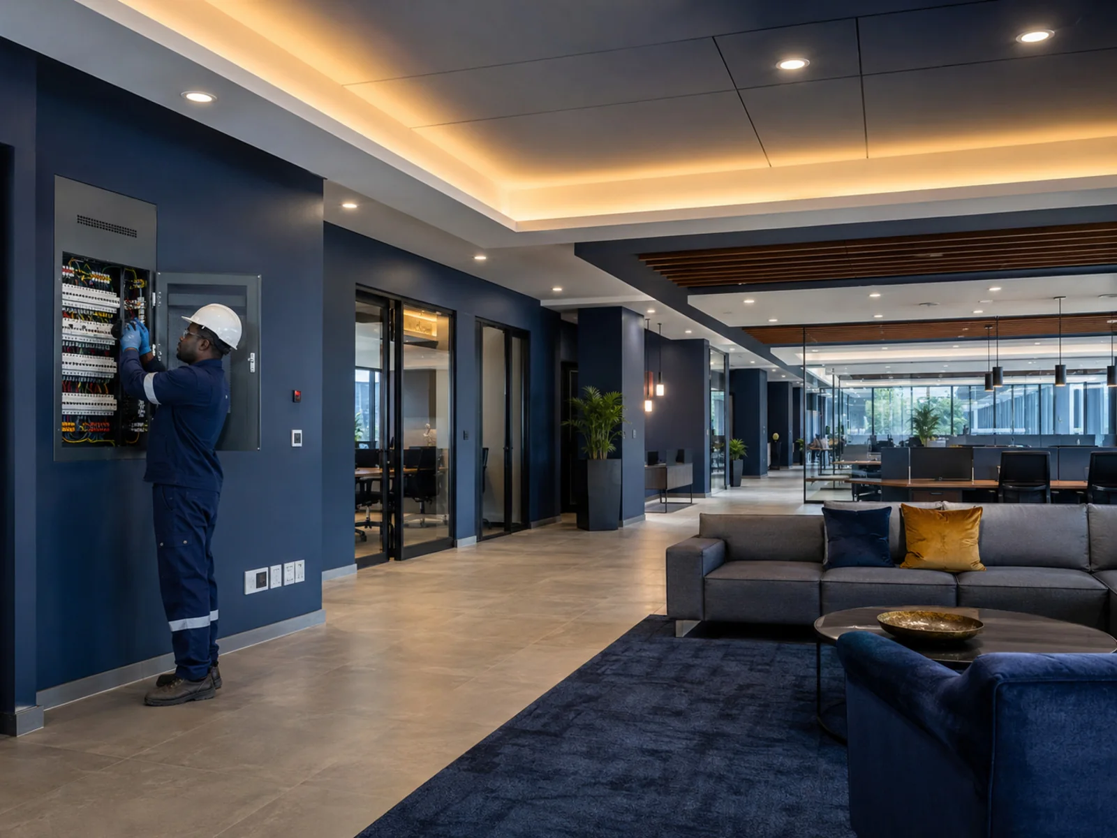 Commercial electrification installation in a modern office environment