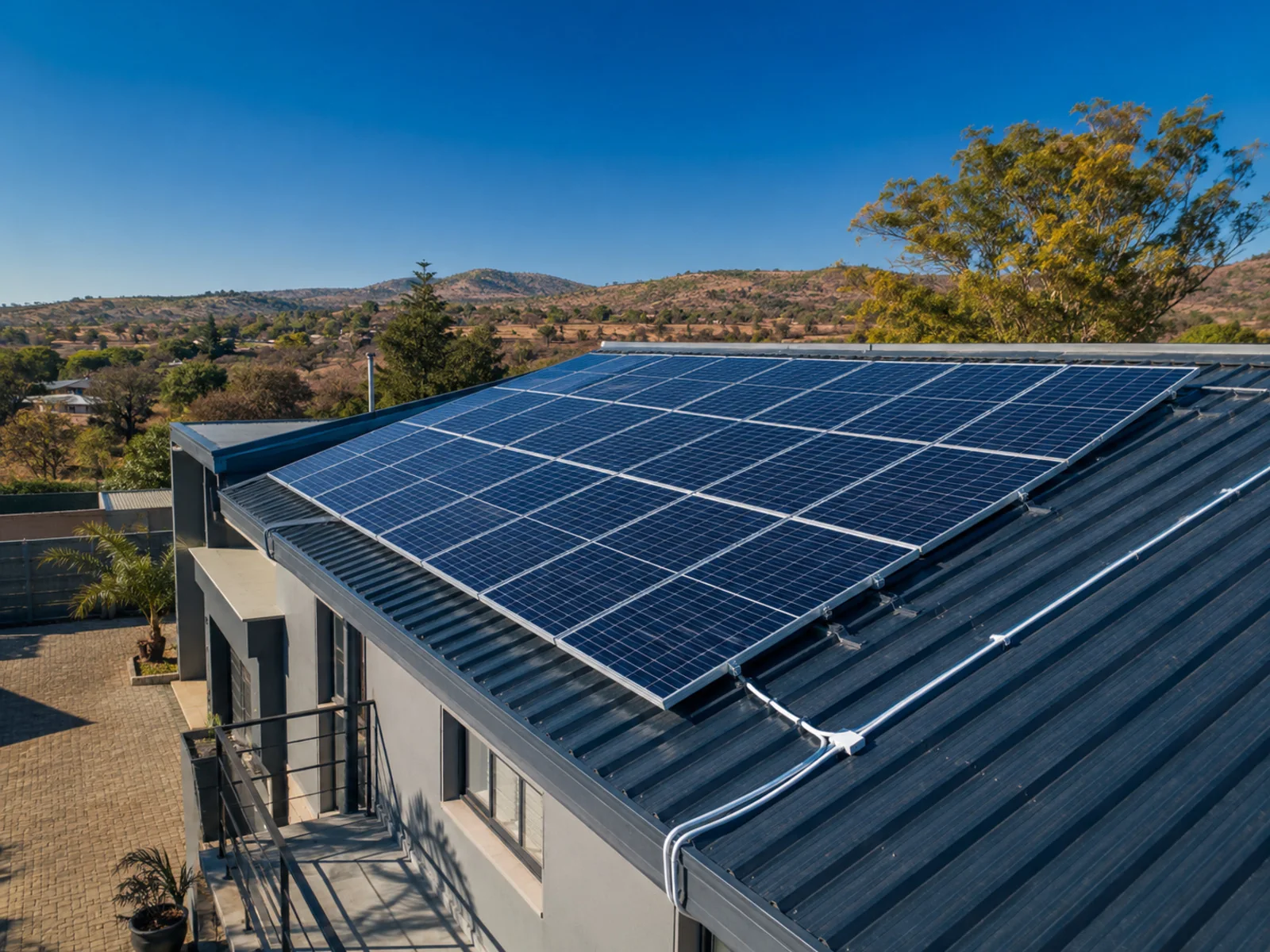Rooftop solar panel installation on a modern property